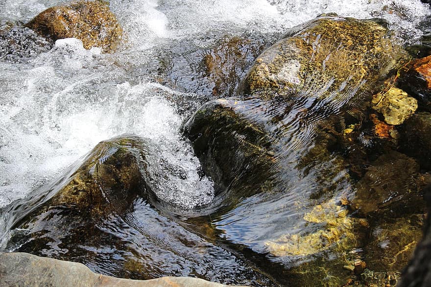 река, скали, поток, вода, рок, пейзаж, мокър, течаща, вълна, лято, есен