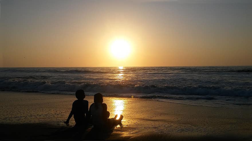 Beach, Couple, Sand, Ocean, Sea, Sunset, Horizon, Totoritas, Chincha