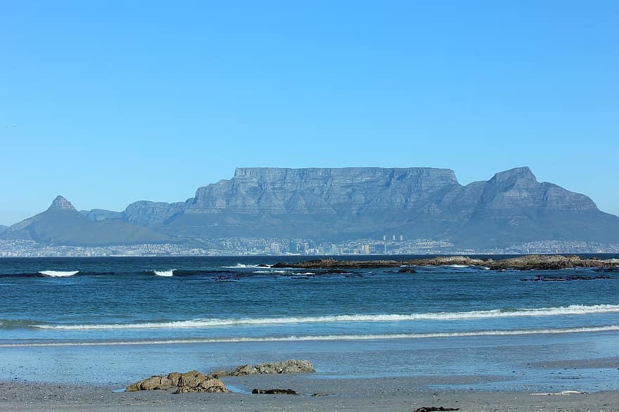 bord fjell, seaside, Cape Town, sand, hav, kyst, shore, himmel