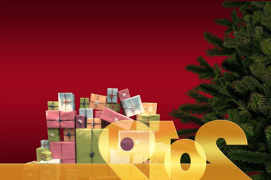 クリスマス、元旦、モミの木、モックアップ、贈り物、始まる年、大晦日、クリスマスツリー、出現、クリスマスの挨拶、モチーフ