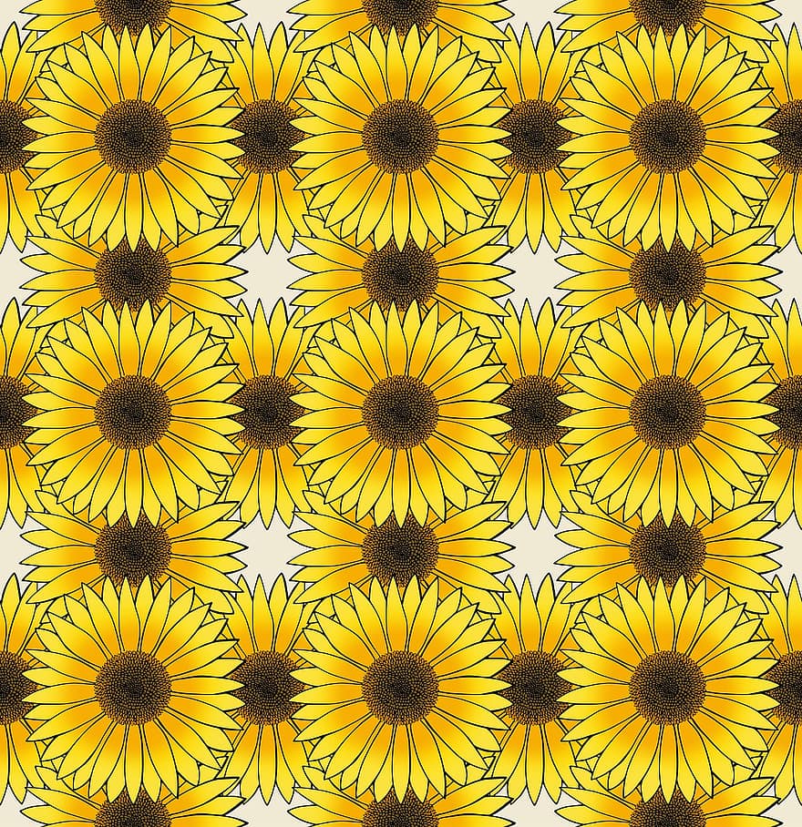 bunga matahari, Latar Belakang, mulus, pola, tak ada habisnya, musim panas, kuning, bunga-bunga, taman, musim, alam