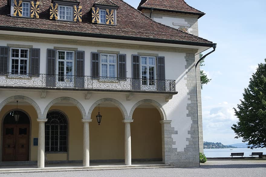 Zürich, félsziget au, kastély, park, történelmileg, romantikus