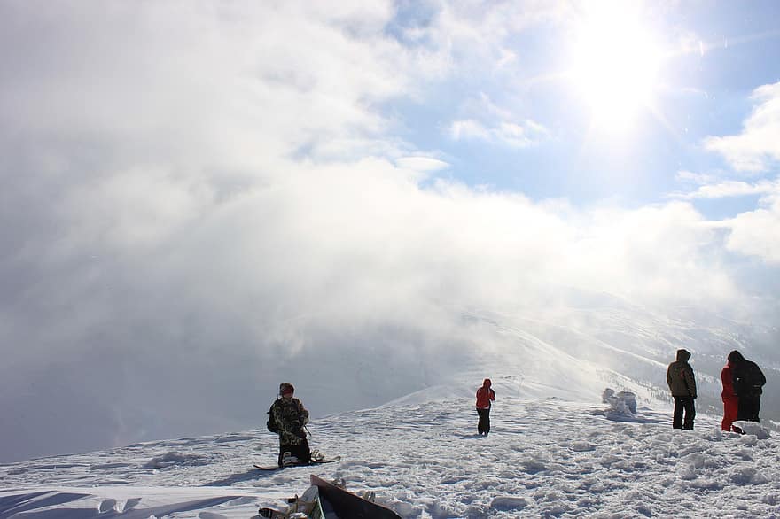 núi, núi phủ đầy tuyết, người leo núi, leo núi, đi bộ đường dài, trekking, mùa đông, tuyết, phong cảnh