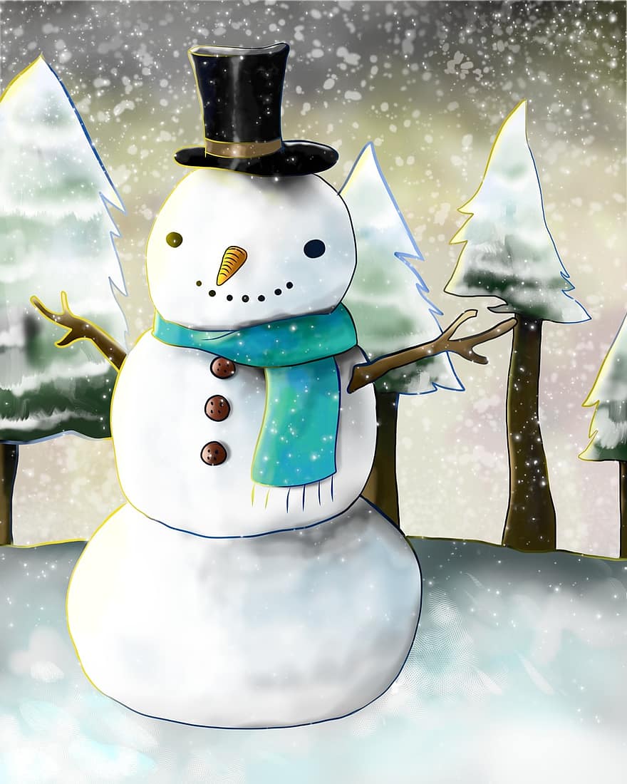 Snowman, Snow, Winter, White, Season, Cold, Greeting, Happy, Frost, Snowball, Snowfall