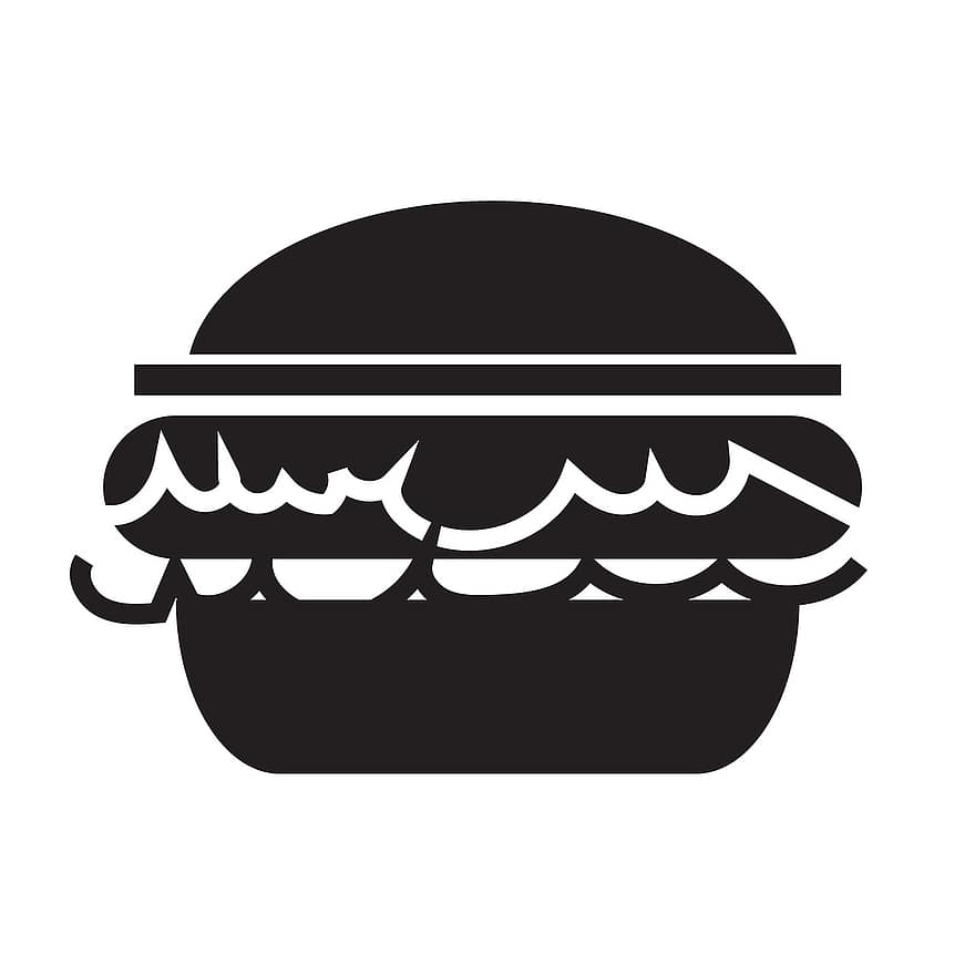 hamburguesa, icona, menjar, entrepà, ràpid, bun, pictograma, símbol, gràfic, negre, pa