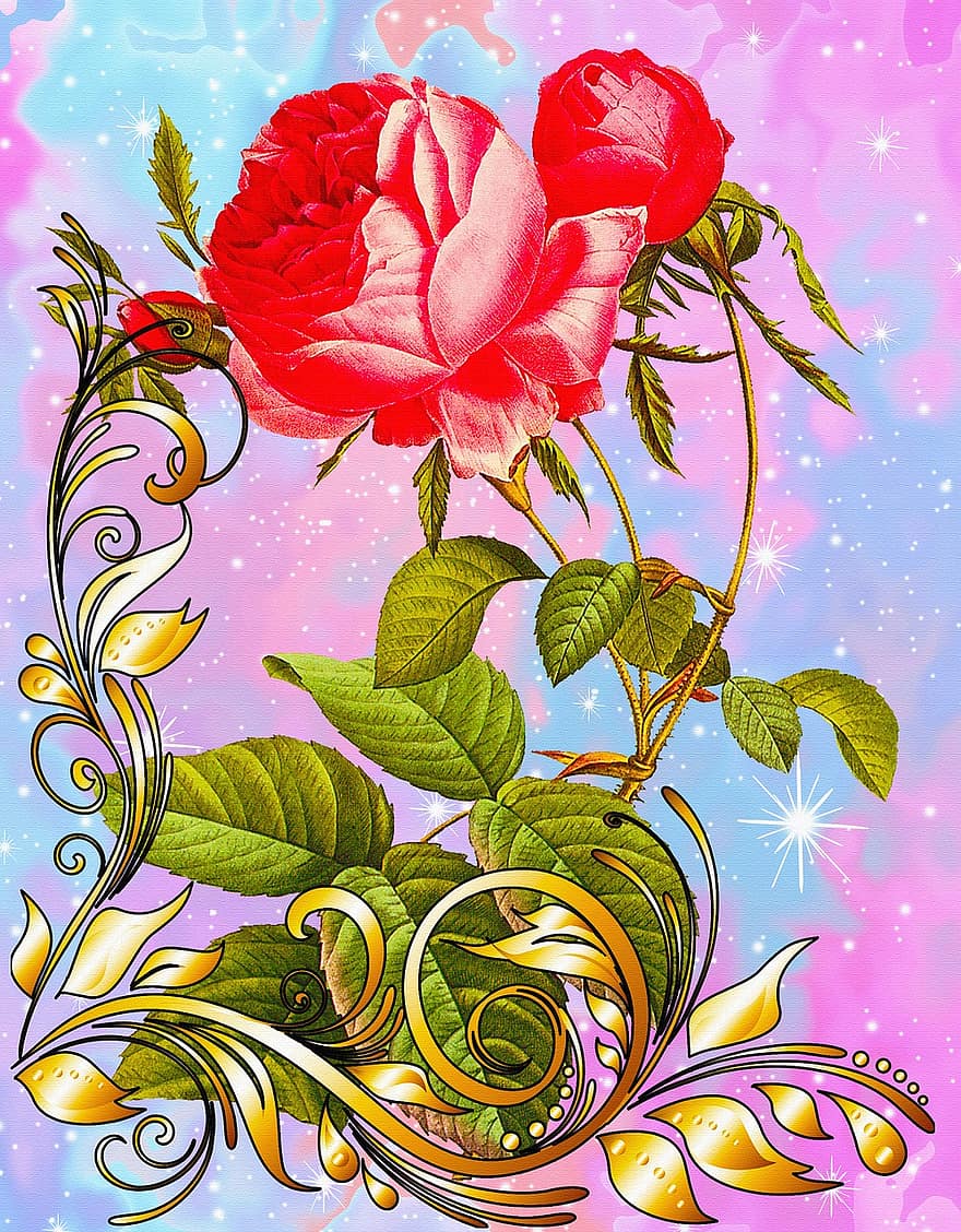 Fantasy Rose, kreativt konstverk, vägg målning