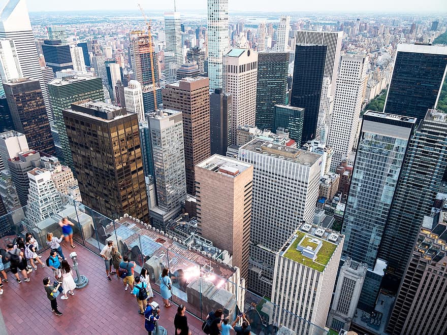シティ、マンハッタン、ニューヨーク、街並み、スカイライン、建築、塔、高層ビル、旅行、先、ビジネス