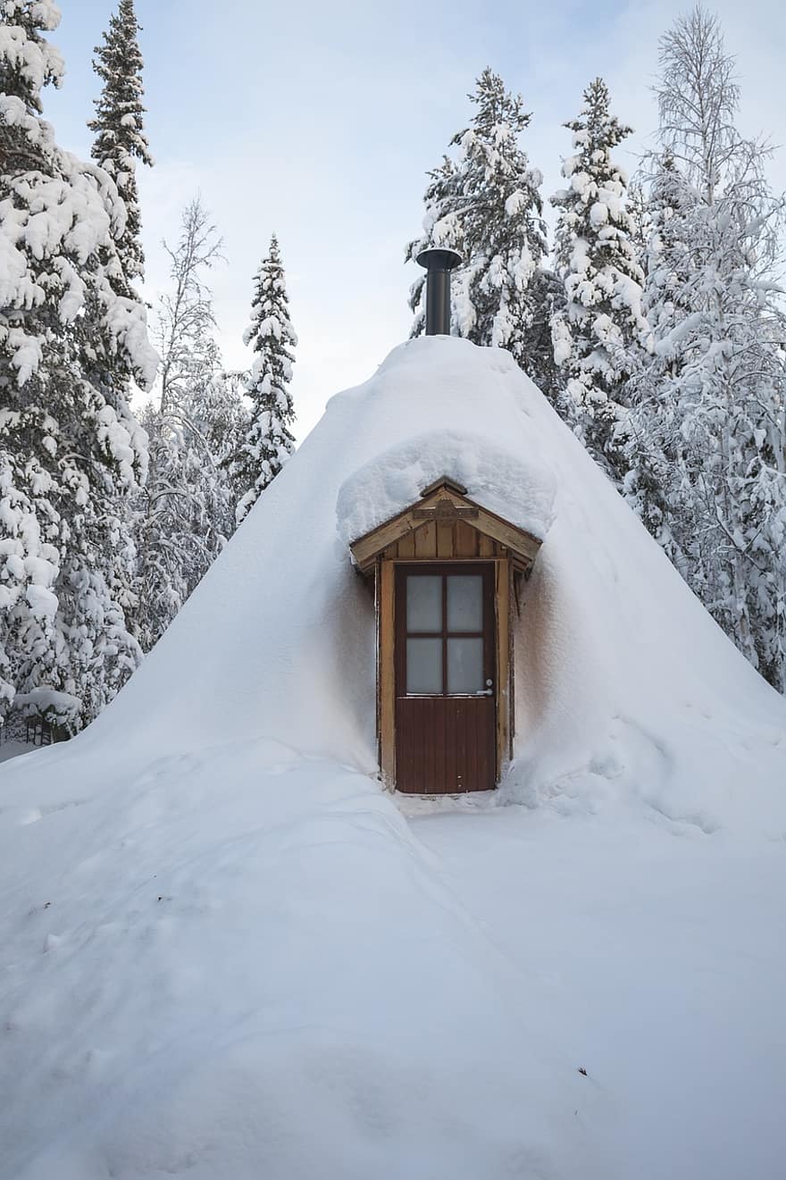 iglú, sníh, zimní, Laponsko