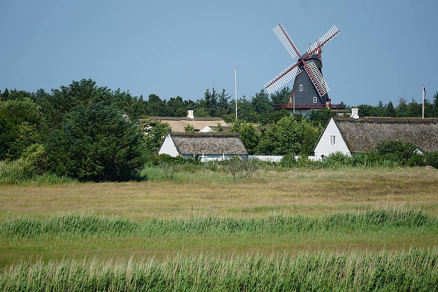Fanø, Danemarca, turbină eoliană, idilă, peisaj, vacanţă, natural, cer, moară