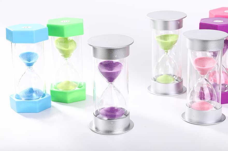 timeglass, tidsmaskin, tidsur, Timeglass timer, sand, Farget sand, tid