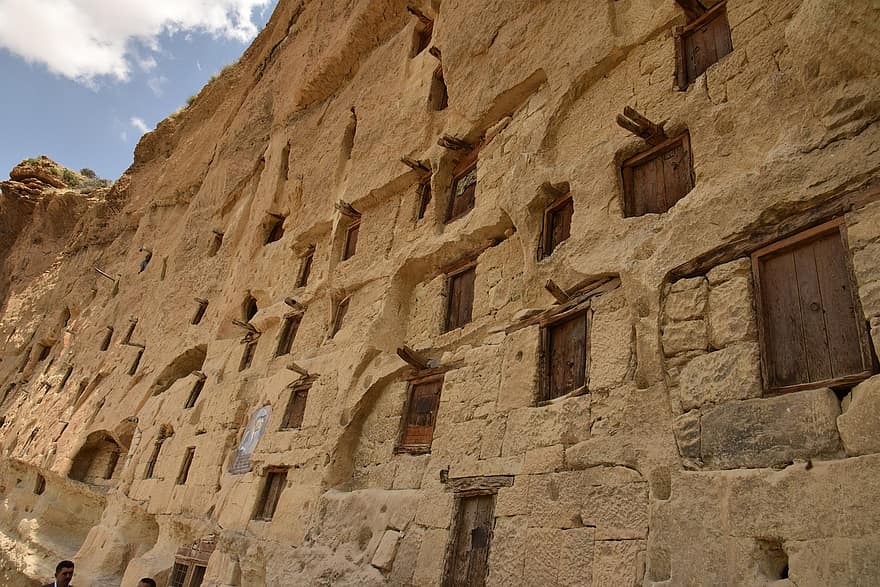 Manazan-grotten, Karaman, Turkije, architectuur, oud, geschiedenis, buitenkant van het gebouw, ingebouwde structuur, venster, oude, culturen