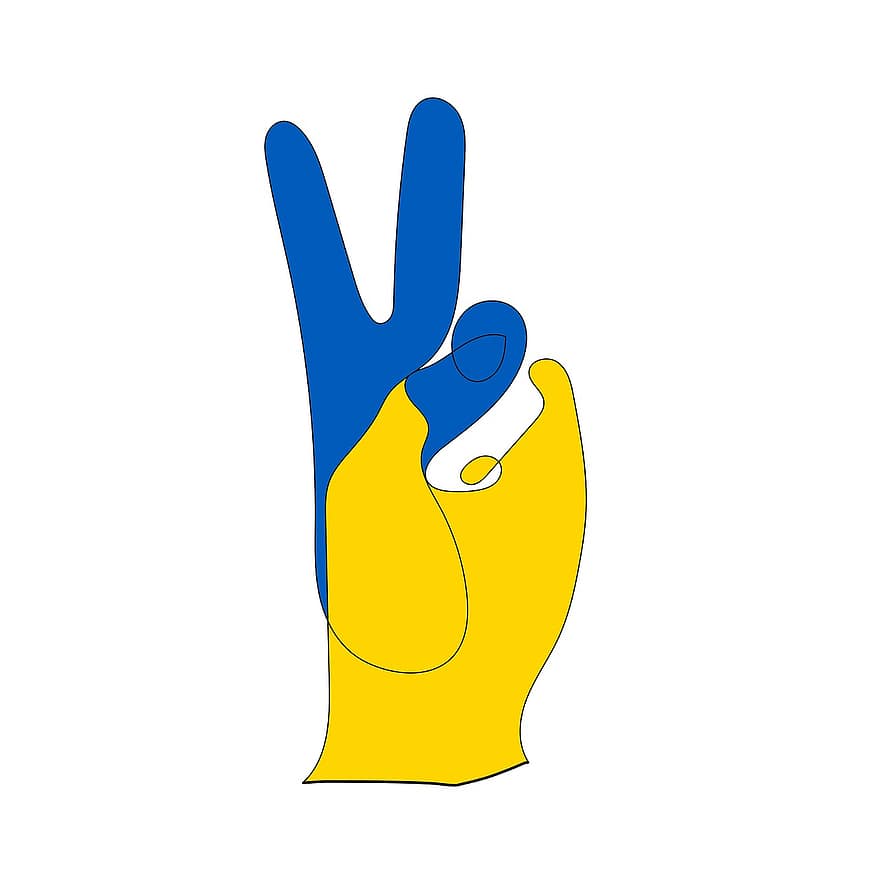ウクライナ、ピースサイン、旗、平和、旗の色、国、ジェスチャー、符号、設計、人間の手、成功