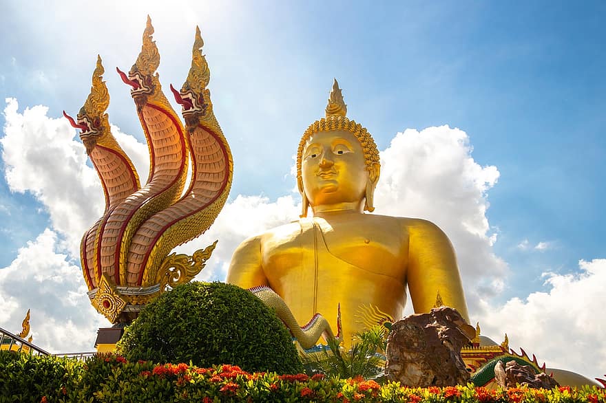 Thaimaa, Buddha, matkustaa, matkailu, maamerkki, Aasia, taivas, pilviä, tangonkaula, buddhalaisuus, uskonto
