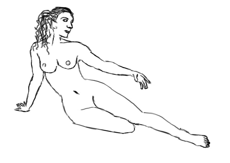 weiblich, Pose, Zeichnung, Handlung, Umrisse, schwarz