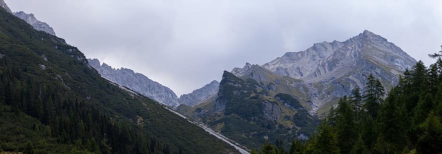dağlar, muttekopf, Alpler, zirve, peyzaj, Avusturya, Tirol, Imst, kayalık, doğa, ağaçlar