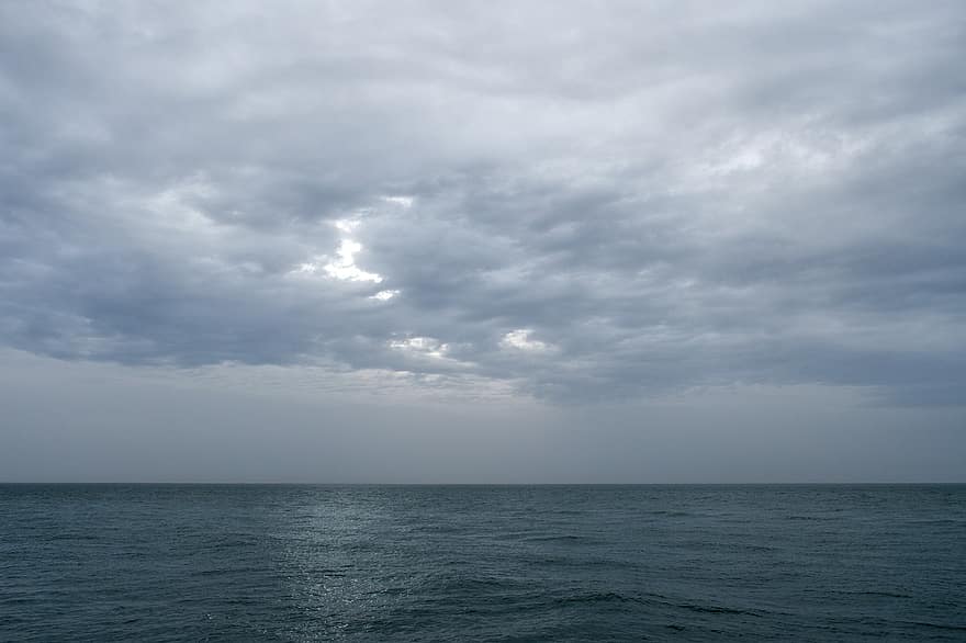 biển, những đám mây, mặt trời lặn, mây bão, u ám, bầu trời, Thiên nhiên