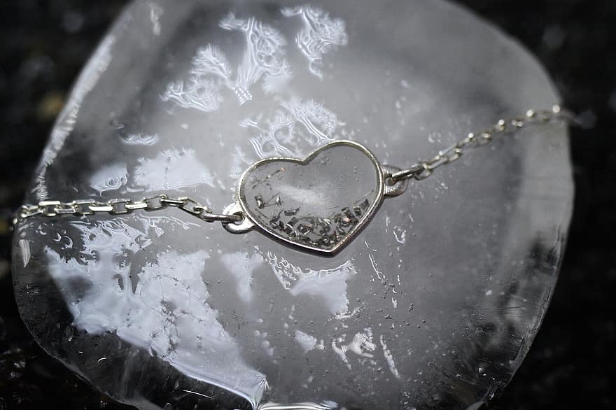 łańcuch, serce, symbol, miłość, dekoracja, zimno, lód, zbliżenie, romans, upuszczać, metal