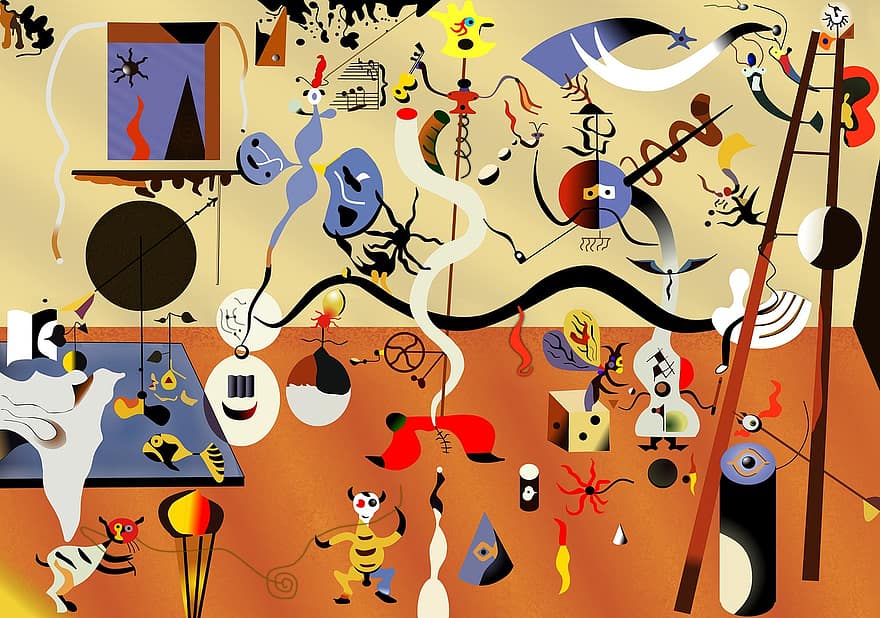 Хуан Миро, Карнавал Арлекина, Изобразительное искусство, многоцветный, сюрреализм, картина, копия, графический