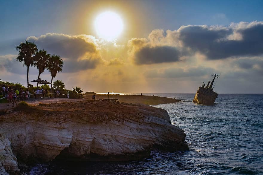 Shipwreck, Sea, Sky, Clouds, Sunset, Sun, Romantic, Boat, Wreck, Ship, Edro Iii Shipwreck