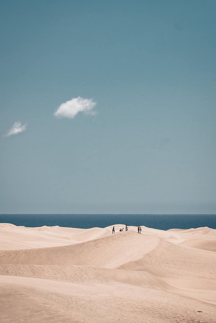 nisip, dune, dunele maspalomas, plajă, mare, ocean, litoral, malul marii, coastă, orizont, peisaj