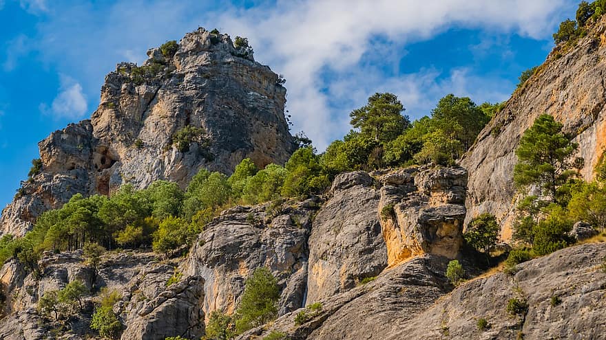 bomen, berg-, klippen, rotsen, natuur, landschap, jaén, Andalusië, Spanje