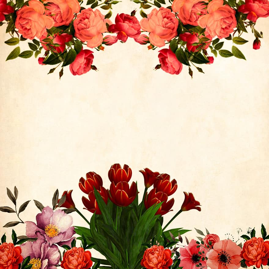 Flower, Background, Vintage, Roses, Bouquet, Floral, Cluster, Leaf, Decoration, Paper, Scrapbooking