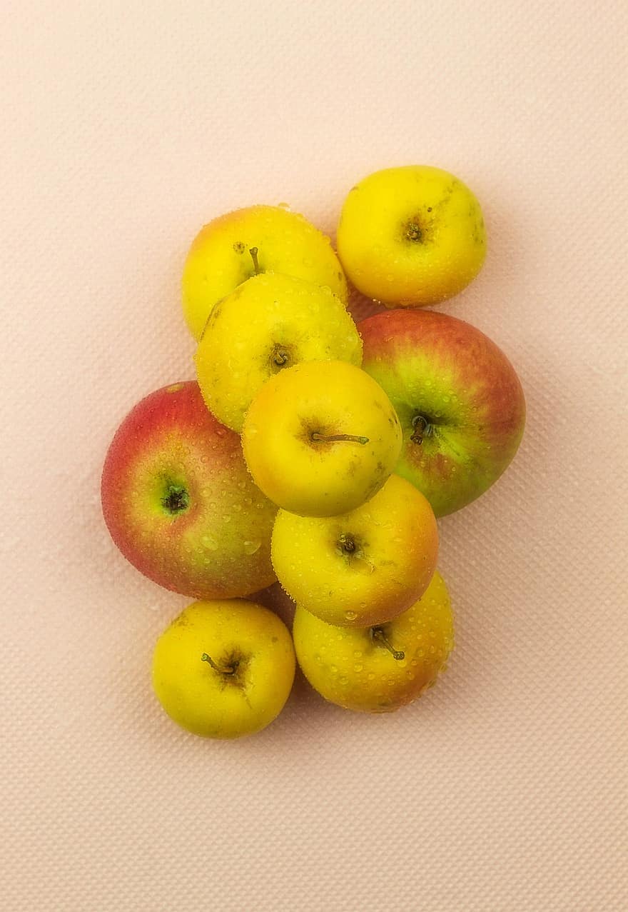 fruta, maçãs, colheita, saudável, orgânico, flatlay