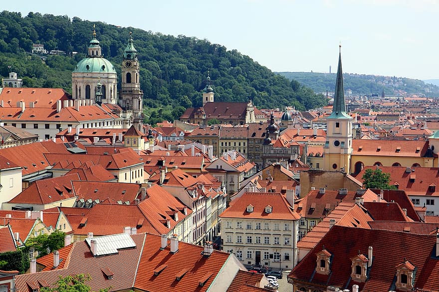 kathedraal, kerk, oude stad, gebouwen, architectuur, stad, berg-, historisch, Bohemen, Praag, dak
