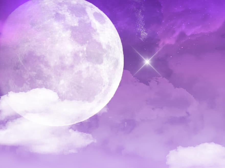 Purple, Sky, Star, Moon, Clouds, Scenic, Nature, Outdoor, Summer, Romantic, Lilac Nature