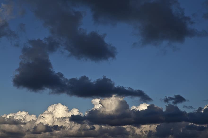 hemel, wolken, stapelwolk, luchtruim, blauw, wolk, weer, dag, zomer, stratosfeer, achtergronden