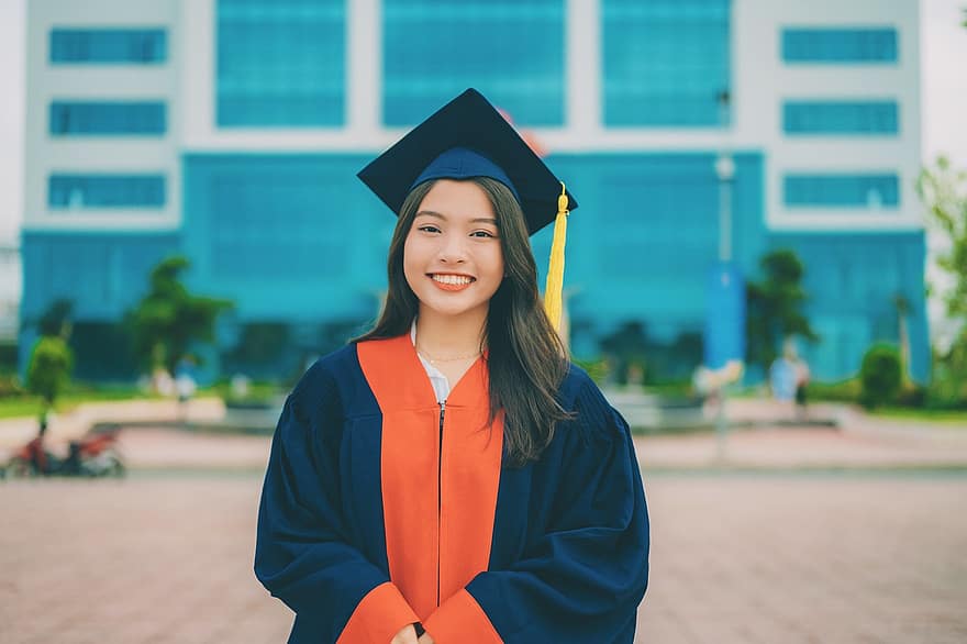 moteris, studentas, absolventas, šypsena, suknelė, grožis, Vietnamas