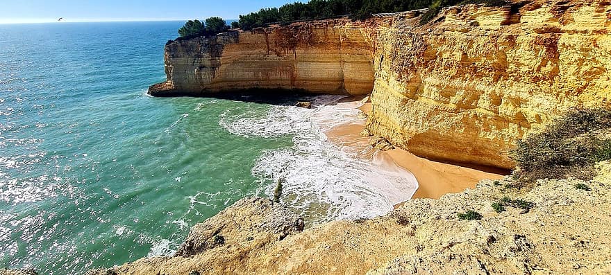 Algarve, óceán, túra, utazni, part menti tenger, szikla, tájkép, természet, barlang, víz, vakáció