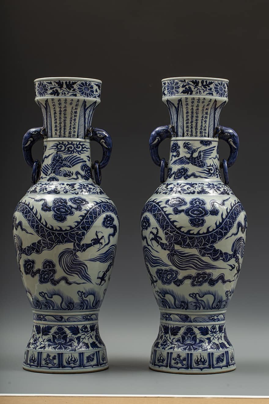 ваза, керамический, Фарфор, Сине-белые храмовые вазы