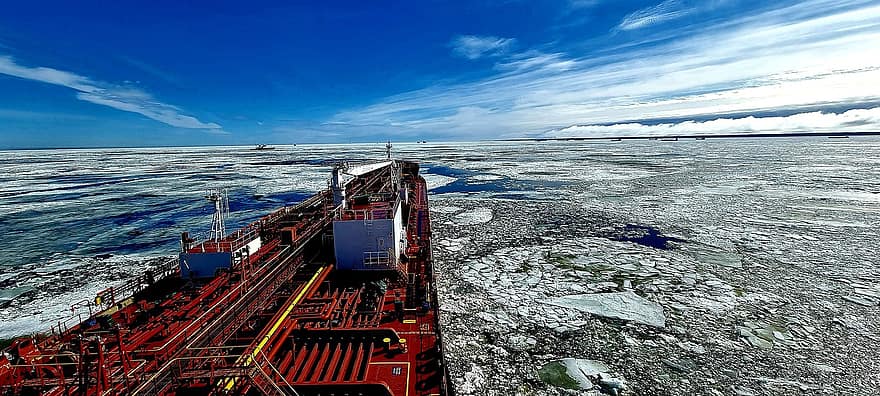 Winter, Ship, Sea, Snow, Ocean, industry, shipping, water, blue, industrial ship, nautical vessel