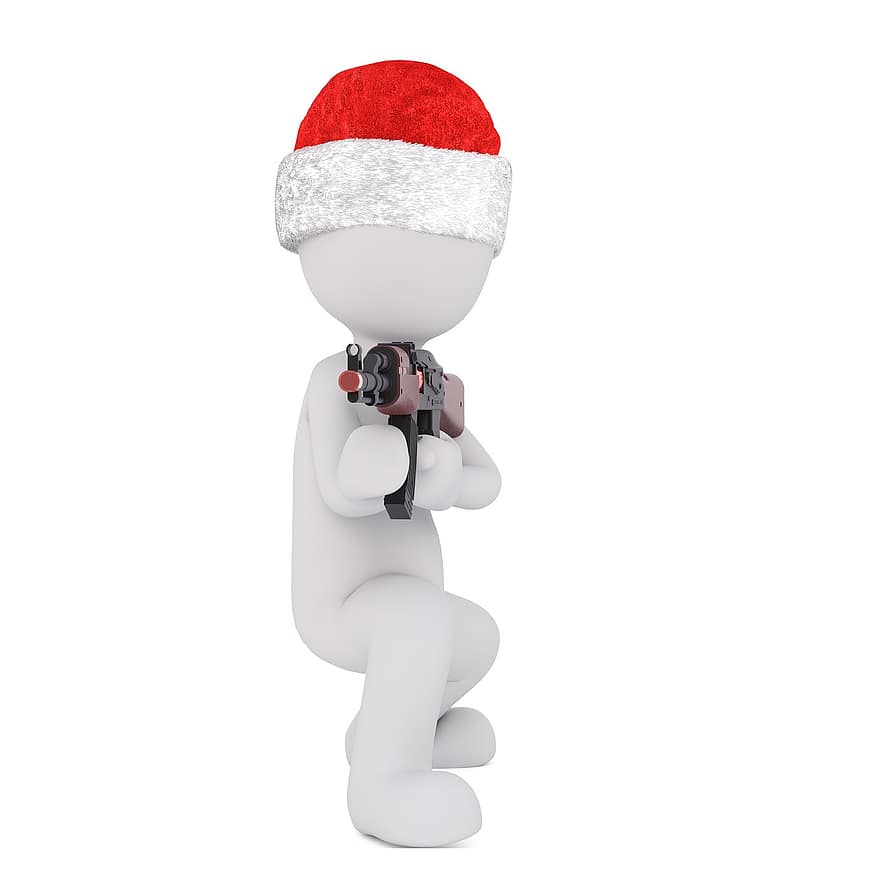 fehér férfi, 3D-s modell, izolált, 3d, modell, teljes test, fehér, santa kalap, Karácsony, ajándék, 3d santa kalap