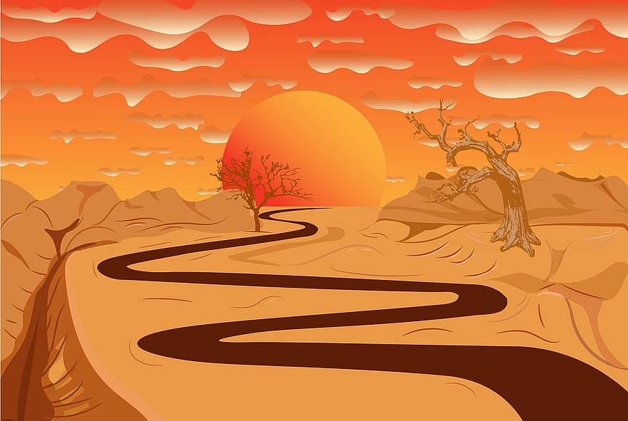 Sa mạc, đường, Thiên nhiên, nghệ thuật, Chân dung, bản vẽ kỹ thuật số, hình nền, bảo vệ màn hình, cát, vectơ, phong cảnh