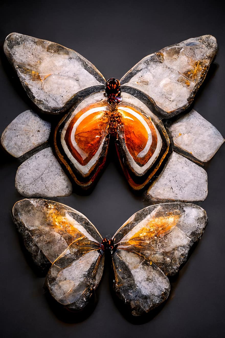mariposa, piedra preciosa, ágata, cristal, naranja, oro, blanco, cuarzo, de cerca, insecto, multi color
