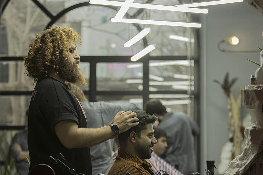 taglio di capelli, barbiere, mi sono imbattuto, Mashhad City, parrucchiere, capelli lunghi, stilista, vita, giorno, stile di vita, foto del canone