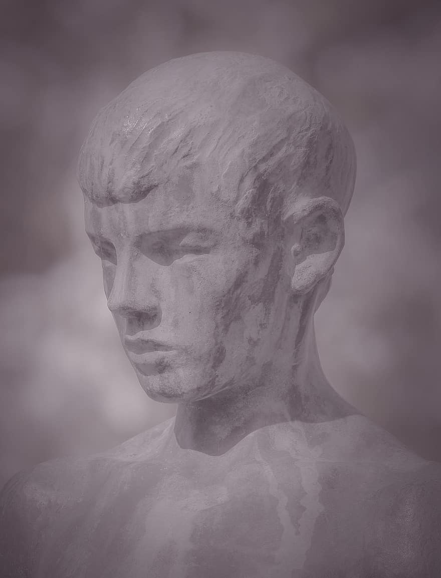 statua, scultura, busto, uomo, bianco e nero