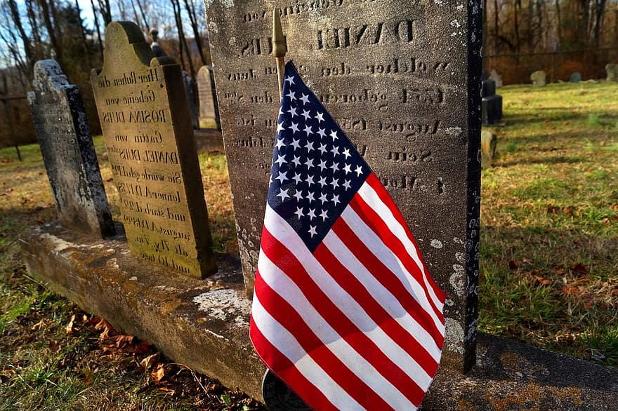 掘る、墓地、米国、旗、歴史的な、ペンシルベニア、古い