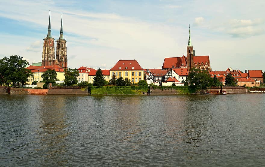 Wroclaw, rivière, ville, Pologne