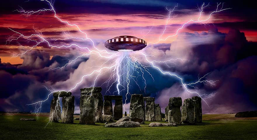 extraterrestre, OVNI, vaisseau spatial, Stonehenge, monument, fantaisie, ancien, mystère
