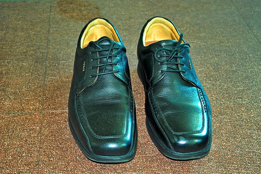 sko, læder, par, sorte sko, formelt slid