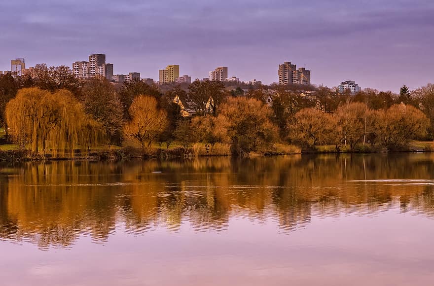 Lake, Park, City, Trees, Buildings, Reflection, Water, Skyscrapers, Skyline, Urban, View