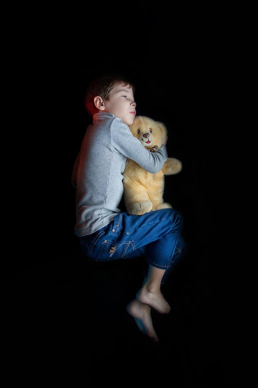 Boy, Baby, Lonely, Secluded, Sad, Teddy Bear, Plush Toy, Loneliness, Depression, Melancholy, Kids