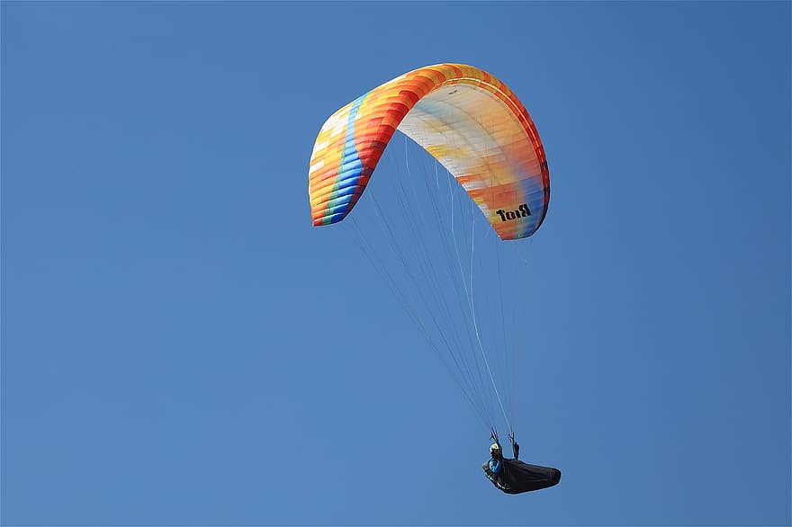niebo, czynność, poślizg, szybowiec, paralotnia, paragliding, szybownictwo, adrenalina, przygoda, odważny, wyzwanie