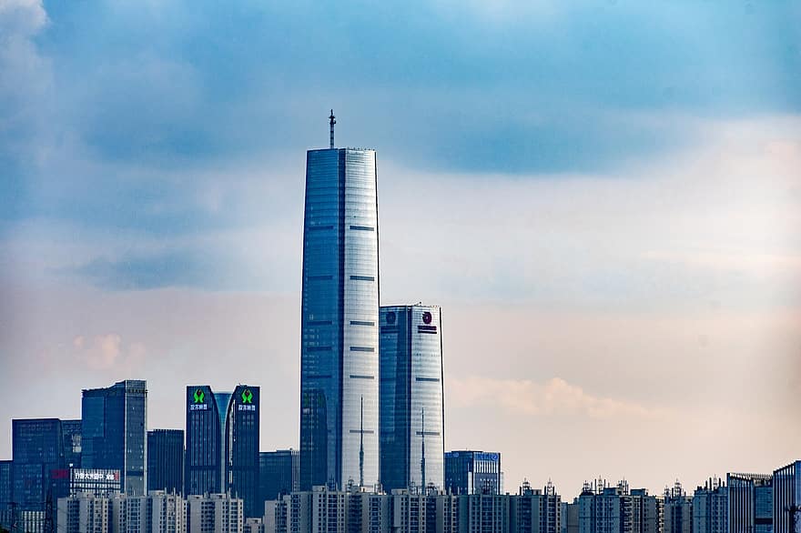 città, costruzione, vista della città, orizzonte, facciata continua di vetro, guizhou, Guiyang, cielo, tramonto, 401 Edificio, Provincia di Guizhou
