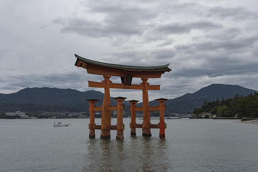 torii, kapı, kültür, miyajima, deniz, ada, Japonya, geleneksel, Asya, eski, turizm