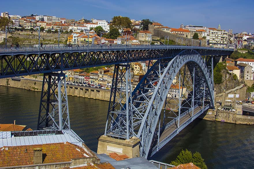 bro, stad, flod, Dom Luis I-bron, hamn, portugal, resa, urban, gata, byggnad, arkitektur