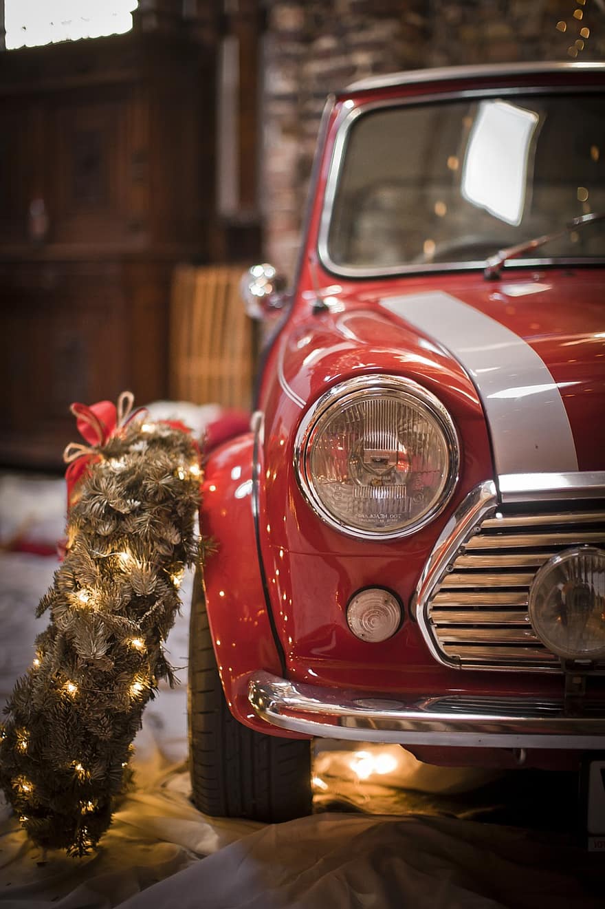 Vánoce, Historické auto, auto, vozidlo, automobil, ročník vozidla, staromódní, chrom, pozemního vozidla, přeprava, světlomet